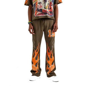 Pantalones Deportivos Anchos de Pierna Ancha al por Mayor, 100% Algodón, Pantalones Deportivos de Felpa, Holgados, Estampados con Pedrería - Product Image 1