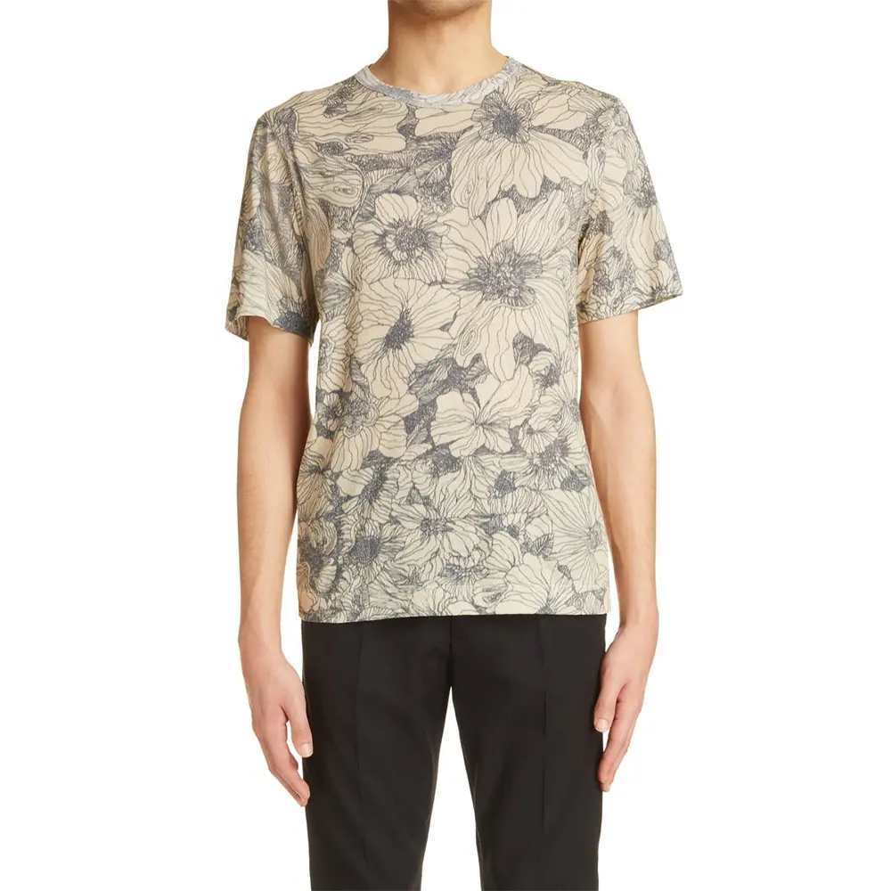 Рекламная Мужская хлопковая футболка с цветочным принтом, индивидуальный принт, низкий минимальный заказ, Высококачественная 100% хлопковая ткань, тяжелая, оверсайз