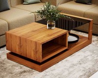 Mesa de Centro Moderna Personalizada de Madera Maciza con Altura Ajustable y Tapa de Cristal para Sala de Estar y Muebles para el Hogar de Hotel