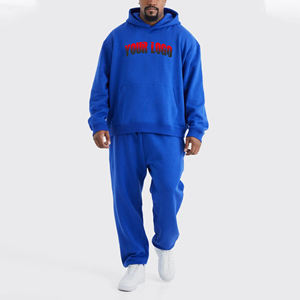 2025 New Arrived 100% Cotton Fleece Oversized Drop Shoulder Hoodie & Sweatpants Set Hip Hop Heavyweight Streetwear Tracksuit - Product Image 1
