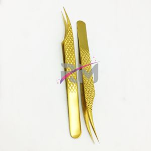 Pince à épiler en fibre de couleur plasma RMI Gold, pince à épiler pour extensions de cils en volume, acier inoxydable avec poignée, nouveau modèle pour les extensions de cils - Product Image 3