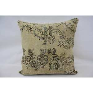 Almohada de lana de retazos Beige Chinoiserie Toile, almohada decorativa de 32x32 pulgadas - Product Image 1
