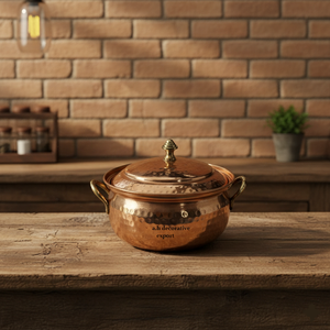 High Quality Luxury Hand-Hammered Copper Food Grade Casserole Brass Knob Lid Eco-Friendly Gas Induction Ready <b>Cooking</b> - Product Image 1