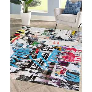 Alfombra con Diseño de Grafiti: Alfombra Moderna y Colorida, Antideslizante, con Pelo Suave - Product Image 4