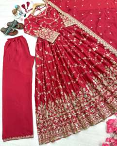 Conjunto Anarkali de vestido de fiesta de diseñador con Dupatta y traje étnico elegante inferior para bodas, ocasiones festivas y especiales - Product Image 1