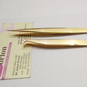 Pince à épiler à extension de cils en acier inoxydable Logo privé pince à épiler plaquée or pour cils au Pakistan - Product Image 1