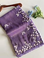 NOUVEAU Saree en georgette scintillante avec un beau design de feuille de fil blanc