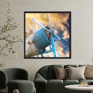 Impression sur toile d'avion vintage : décoration rétro pour bureau, hangar, voyage, encadrée en noir - Product Image 1