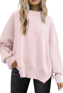 <b>WOMEN'S</b> TRENDY <b>CHRISTMAS</b> <b>SWEATER</b> OVERSIZED BATWING CREWNECK SIDE SLIT KNITTED PULLOVER FALL CASUAL LOOSE HOLIDAY TOP - Product Image 6