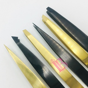 Pinzas para Cejas Recién Llegadas, de Acero Inoxidable, Sostenibles, con Punta Dorada, Pinzas Negras, Logotipo Personalizado Gratuito - Product Image 1