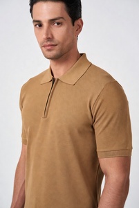 Customizable <b>Men's</b> Short Sleeve Zipper Polo T-<b>Shirts</b> High End Pique Fabric Slim Fit Comfortable Durable Washable OEM ODM - Product Image 4
