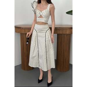 Ecru Low-Cut Ruffled Blouse and Skirt <b>Set</b> - Ecru - Product Image 5