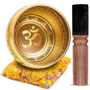 Juego de Cuencos Tibetanos de Bronce de 35 cm con Símbolo Om, Hechos a Mano, para Interpretación Profesional, Color Amarillo Dorado, Artesanía Ali, 0.5 kg - Product Image 1