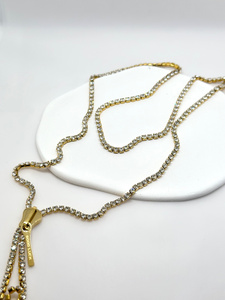 Elegante collar de mujer con cremallera Diseño de diamantes Gargantilla de moda en oro y rodio Joyas de acero inoxidable con cadena de cuentas - Product Image 3