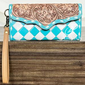 กระเป๋าสตางค์หนังแท้ลายตารางสไตล์ตะวันตกแบบยาวพร้อมสายคล้องมือสำหรับผู้หญิง รุ่นใหม่ ขายส่งจากโรงงาน ป้องกันการโจรกรรมข้อมูล RFID - Product Image 1