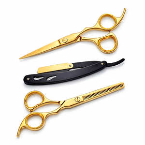 Tijeras de Peluquería de Acero Inoxidable de 6 Pulgadas con Logotipo Personalizado Chapado en Oro y Kit de Tijeras de Entresacar con Navajas - Product Image 3