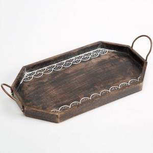 Bandeja otomana rectangular de madera de Acacia rústica moderna, bandeja decorativa de doble nivel para servir, soportes de almacenamiento de vajilla, estantes - Product Image 3