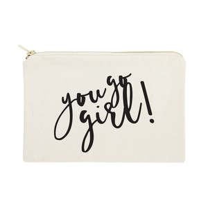 You Go Girl - Bolsa de Cosméticos de Lona de Algodón Resistente, Gran Capacidad, Ecológica, Colgante, Resistente al Agua, Portátil y Práctica - Product Image 1