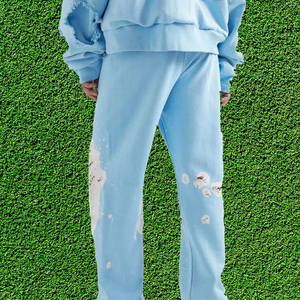 Conjunto de Sudadera con Capucha y Pantalones Anchos de Felpa Francesa Estilo Vintage para Invierno, Lavado Ácido, Desgastado, con Parches Bordados - Product Image 3