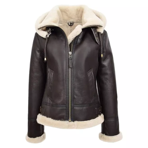 Veste matelassée en cuir véritable de peau de mouton pour femme, col montant, respirante, coupe-vent, fermeture éclair intégrale, personnalisable, tricotée, automne-hiver - Product Image 2