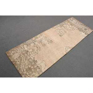 Turkish Vintage Eco Friendly Rug 2.1x5.8 ft <b>Brown</b> Patchwork <b>Wool</b> with Latex Backing - Product Image 3
