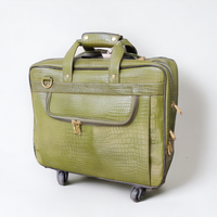 Valise à roulettes en cuir véritable vert de luxe grande capacité, valise en cuir premium pour les voyages, fabrication OEM
