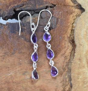 Boucles d'oreilles design tendance pour femmes filles améthyste pierres précieuses 925 boucles d'oreilles en argent sterling massif bijoux en argent - Product Image 3