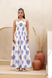 100% เดรสมิดิแขนกุดพิมพ์ลายดอกคอตตอนแขนกุดลายดอกระบายอากาศได้ดีประดับลูกไม้ให้ความสบายตลอดทั้งวัน - Product Image 5