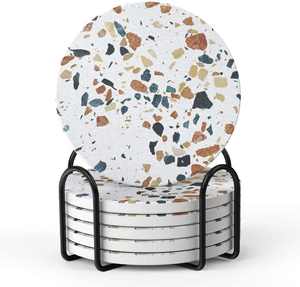 handmade <b>Marble</b>-style Absorbent Stone <b>Coasters</b> Set with Holder <b>marble</b> stone <b>coaster</b> - Product Image 1