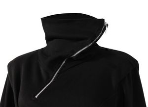 Top de Manga Larga de Lana Peinada, Cuello Alto con Cierre Inclinado, Dobladillo Irregular, Ajustado a la Cintura, Largo Regular, Informal para Otoño e Invierno, Gran Venta - Product Image 3