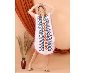 Túnica y Tops bohemios con cintura fruncida y estampado Floral, camiseta bordada personalizada, vestido de mujer, vestidos cortos informales de moda de verano para mujer - Product Image 1