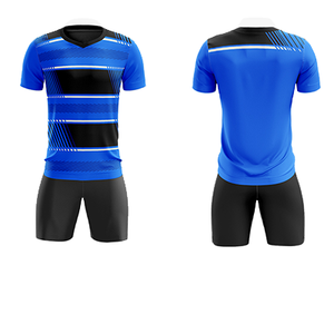 Vente en gros personnalisé séchage rapide maillot de football bon marché bleu et noir ensemble complet uniforme de football vêtements de football - Product Image 2