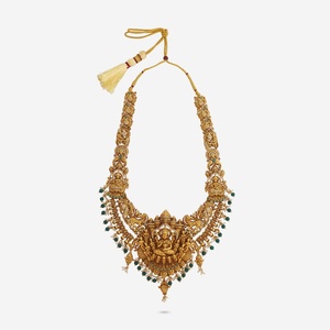 Collar chapado en oro antiguo de estilo religioso con cuentas en forma de número y patrón con diamantes y perlas para regalo de boda o compromiso - Product Image 4