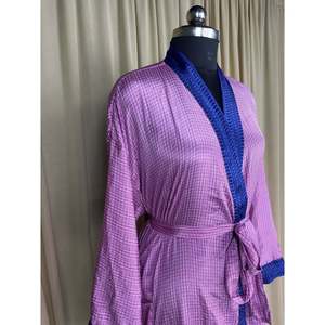 Recycled Silk Sari Women's <b>Robe</b> Vintage for Lounge Dressing Kimono Boho Chic <b>Beach</b> Cover Resort Wear Regal Gypsy House Dress 1 - Product Image 5