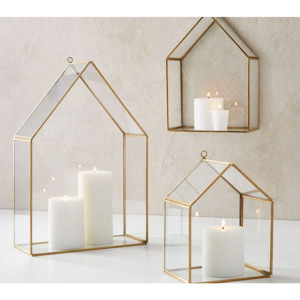 Latest Gold House Shape Metal <b>Framed</b> <b>Glass</b> Lantern for Wall <b>Hanging</b> Home Decorations in Multiple Sizes - Product Image 4