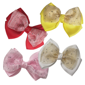Doppio Fiocco per Capelli con Spilla, Accessori per Acconciature, Pizzo Trasparente Decorato con Glitter, Coppia di Pezzi Eleganti - Product Image 1