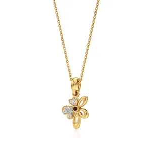 Collier pendentif vintage en or plaqué rhodium avec perle florale et zircon pour mariage et fiançailles - Product Image 2
