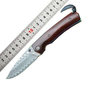 Cuchillo plegable con mango de madera de acero damasco para acampar al aire libre, cuchillo de caza, cuchillo de bolsillo - Product Image 2
