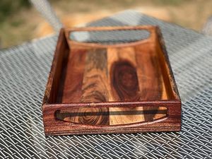 Bandeja de servicio de madera de bambú sostenible ecológica Bandeja de madera moderna con acabado artístico para la decoración del hogar Bandeja de servicio de café de lujo - Product Image 5