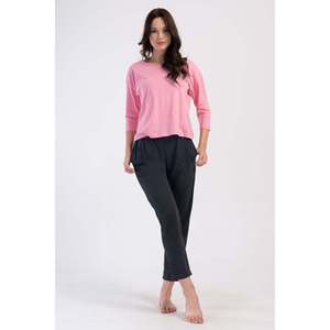 Conjunto de pijama KADIN P.SUPREM con cuello redondo, hombros descubiertos, mangas 3/4, plisado y bolsillos - Rosa - Rosa - Product Image 1