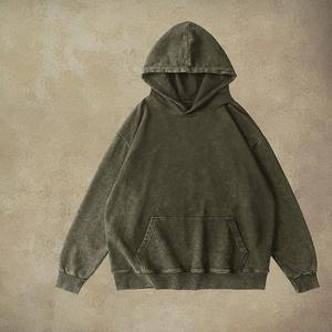 Sweat à capuche personnalisé vieilli lourd 100% coton pour hommes surdimensionné Vintage lavage à l'acide goutte épaule soleil délavé Look délavé surdimensionné - Product Image 6