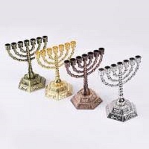 Artistic Brass Menorah <b>Candle</b> Holder Jewish Hanukkah Lamp Decorative <b>Candle</b> Stand Elegant Home Styling - Product Image 1