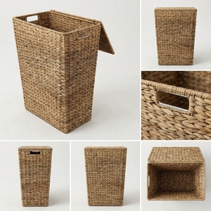 Natural Banana Bark Storage <b>Basket</b> Rectangular Laundry Hamper Hinged Lid Cutout Handle Clothes Bin Setup Pure Art Room Decor Art - Product Image 2