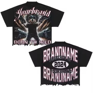 T-shirt sur mesure DTG strass déchiré pour homme haute qualité 100% coton 300GSM épais T-shirt en détresse pour hommes coupe ample - Product Image 1