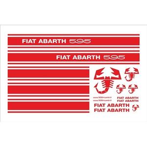 Autocollants de voiture FIAT 500 D F L R KIT, adhésifs latéraux rouges avec inscription ABARTH 595 & SCORPIONI - Product Image 1