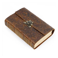 Carnet de croquis en cuir marron gaufré floral vintage fait main avec serrure antique – Article promotionnel haut de gamme