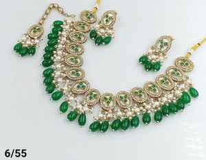 Conjunto de collar combinado Mala largo y chapado en oro tradicional indio y de moda con pendiente y Maagtika para mujer - Product Image 3
