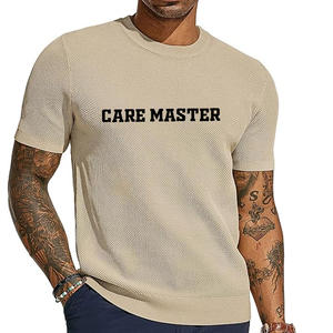 เสื้อยืดถักสำหรับผู้ชายมาใหม่เสื้อยืดธรรมดาแขนสั้นแบบลำลองถักคอกลมเสื้อมีโครง - Product Image 1