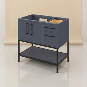 Meuble de salle de bain moderne en bois massif écologique avec miroir encadré finition acier bleu pour usage hôtelier - Product Image 2