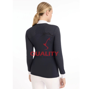 Camisa Ecuestre para mujer, Top transpirable de verano para montar a caballo, tejido elástico ligero, tops elegantes para montar que absorben la humedad - Product Image 5